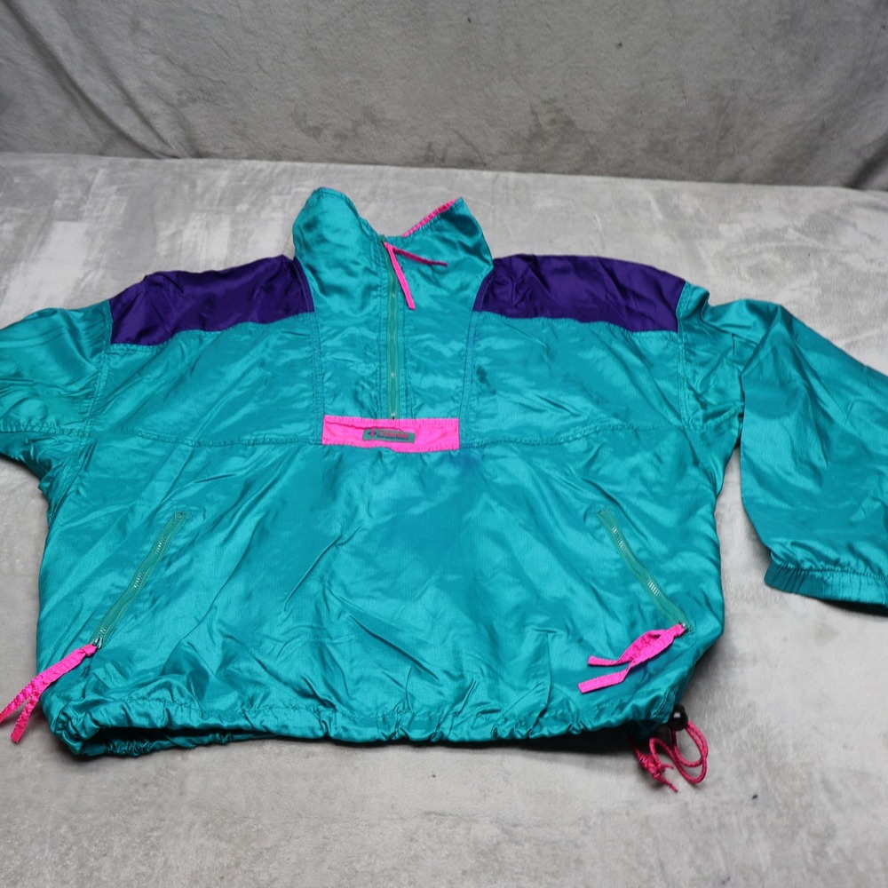 Columbia Jacket Men Large Blue Radial Sleeve Pullover Light 1/2 Zip Retro VTG